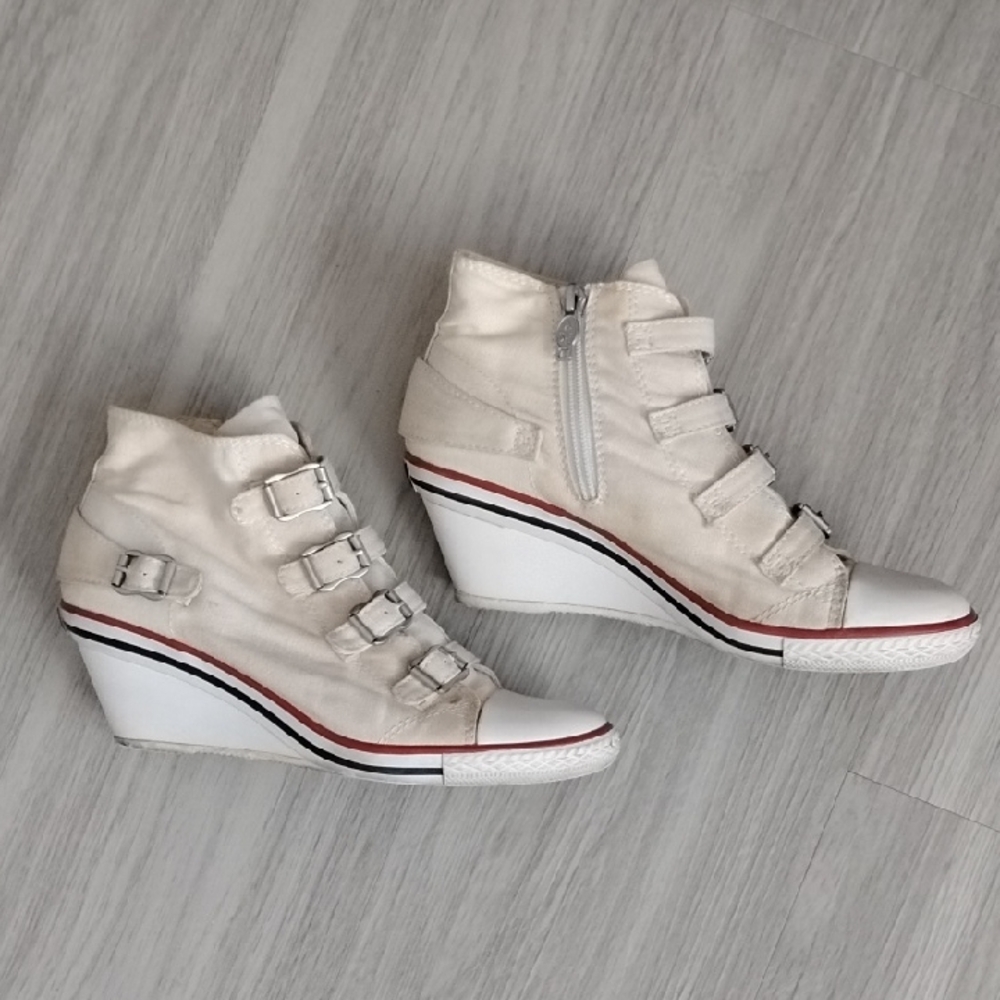 Ash Wedge High-Top Sneakers with Red & Black Trim